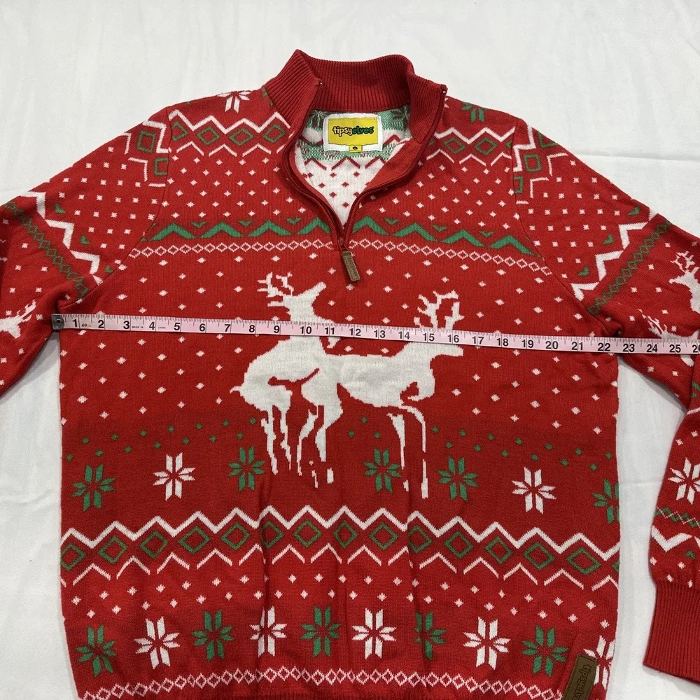 Tipsy Elves Ugly Christmas Sweater Men's XL Quarter Zip Red Green Naughty